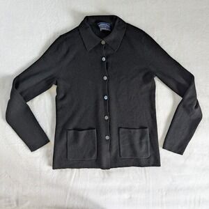 Charter Club Petite Black Extra Fine Italian Merino Wool Women Cardigan Sweater